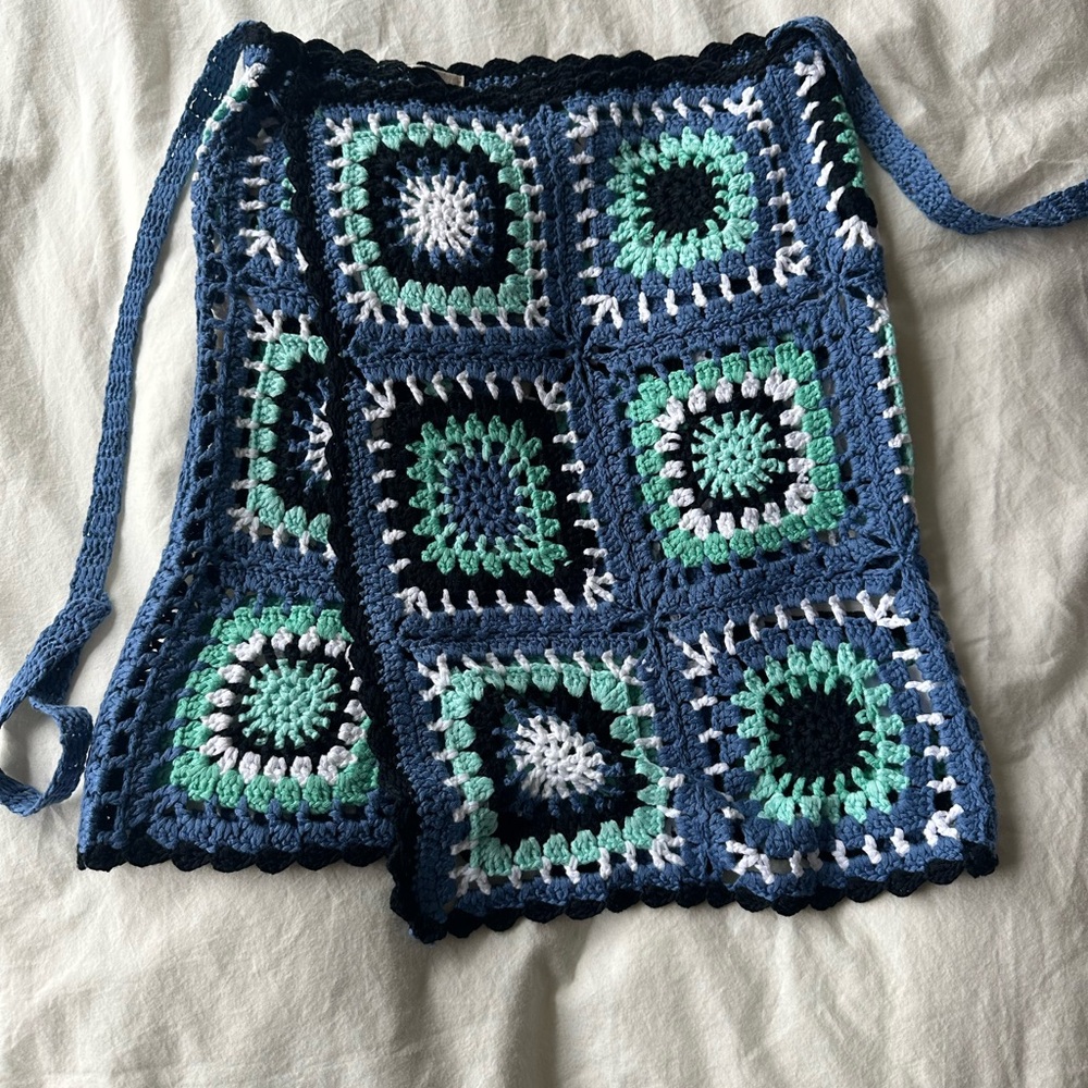 Elan Blue, Teal & White Crochet Granny Square Skirt - size M - NWT